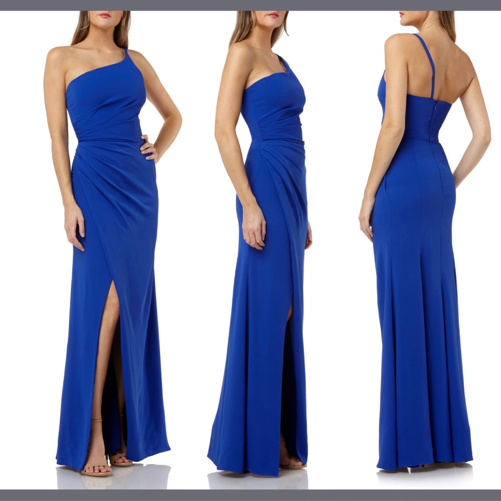 NWD $398 Carmen Marco Valvo Infusion One Shoulder Gown Cobalt Blue